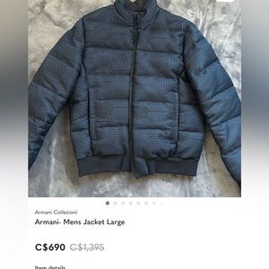 Armani Collezioni Men's Dark Gray Puffer Jacket Size L